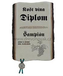 Diplom košt vína č.773 - Diplom košt vína na desce s kůrou